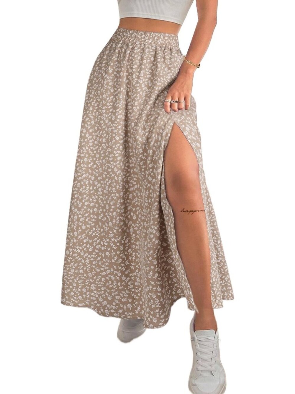 Women Boho Floral Slit Maxi Skirt Split Thigh High Waisted Long Skirts